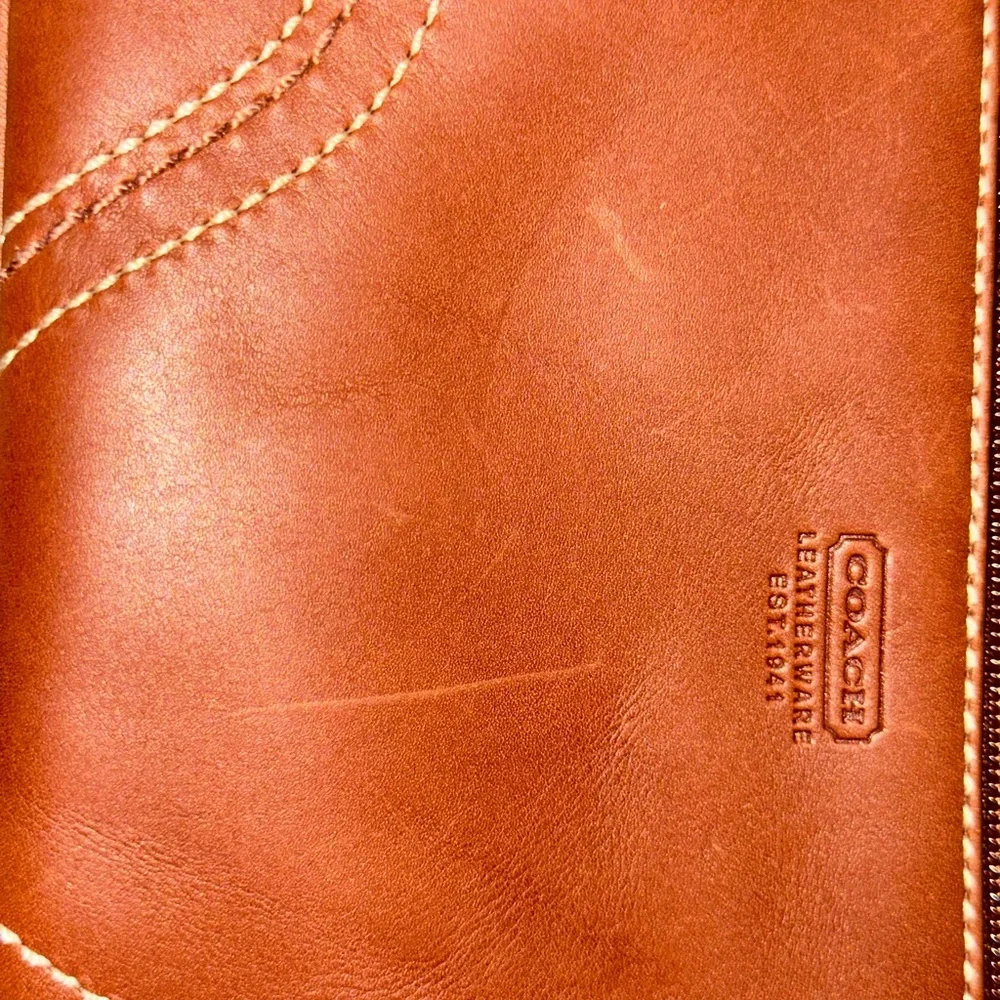 Coach Brown Leather Wristlet with Contrast Stitching
